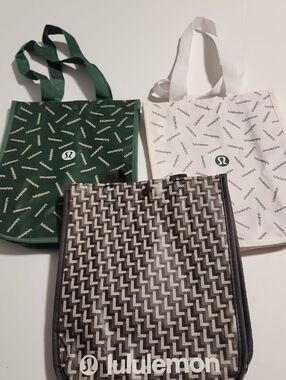 3 Small Lululemon Tote Bag,  Green, Light Pink & Black/Gray Pattern